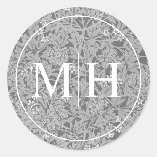 Elegant Gray Floral Monogram Wedding Runder Aufkleber (Vorderseite)