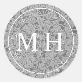 Elegant Gray Floral Monogram Wedding Runder Aufkleber