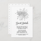 Elegant Gray Floral Wedding Guest Details Begleitkarte (Vorne/Hinten)
