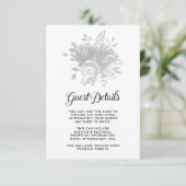 Elegant Gray Floral Wedding Guest Details Begleitkarte (Stehend Vorderseite)