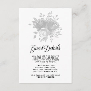 Elegant Gray Floral Wedding Guest Details Begleitkarte