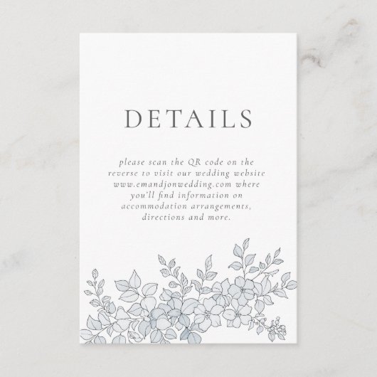 Elegant Gray Florals QR Code Wedding Details Begleitkarte (Vorderseite)