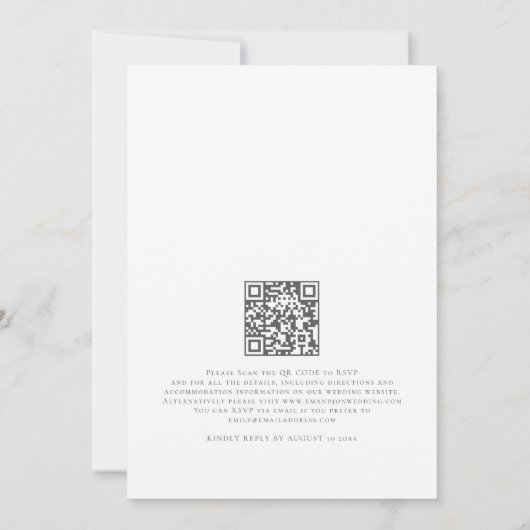 Elegant Gray Florals QR Code Wedding Einladung (Rückseite)
