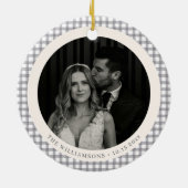Elegant Gray Gingham Wedding Photo Holiday Couple Keramik Ornament (Hinten)