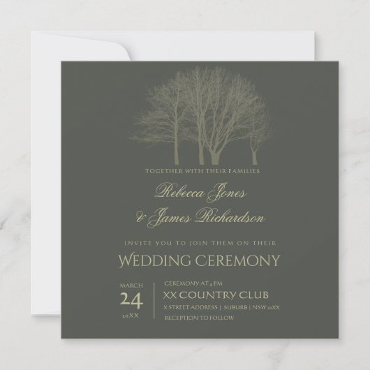 ELEGANT GRAY GOLD FALL AUTUMN BÄUME Hochzeitskarte Einladung (Vorderseite)
