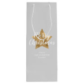 Elegant Gray Gold Star Frohe Weihnachten Geschenktüte Für Weinflaschen (Rückseite)