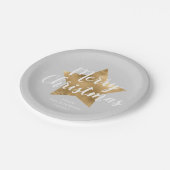 Elegant Gray Gold Star Frohe Weihnachten Pappteller (Schrägansicht)