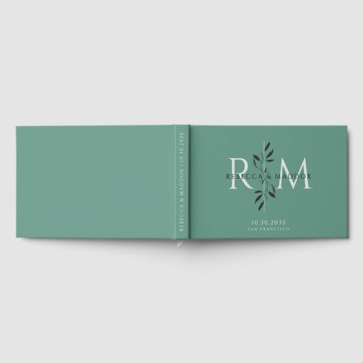 Elegant Gray Green Botanical Monogram Wedding Gästebuch (Voll)