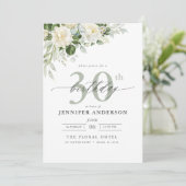 Elegant Gray Green Floral 30. Geburtstag Einladung (Stehend Vorderseite)