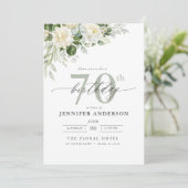 Elegant Gray Green Floral 70. Geburtstag Einladung (Stehend Vorderseite)