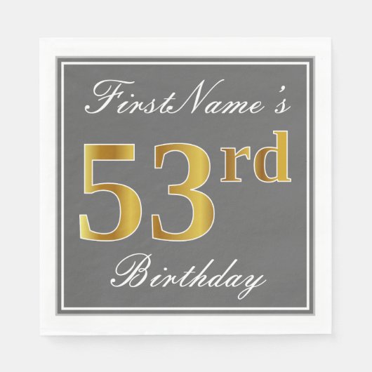 Elegant Gray, Imitate Gold 53. Geburtstag; Individ Serviette (Vorderseite)