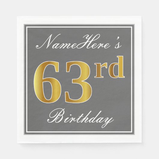 Elegant Gray, Imitate Gold 63. Geburtstag; Individ Serviette (Vorderseite)