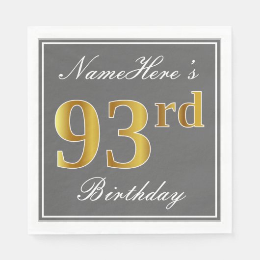 Elegant Gray, Imitate Gold 93. Geburtstag; Individ Serviette (Vorderseite)