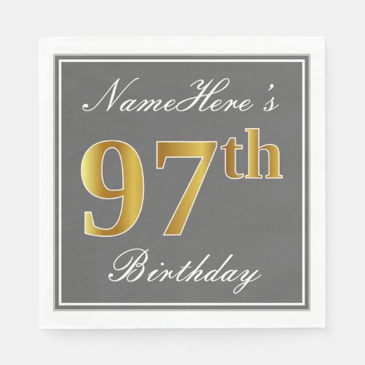 Elegant Gray, Imitate Gold 97. Geburtstag; Individ Serviette (Vorderseite)