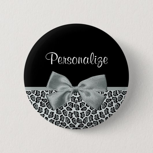 Elegant Gray Jaguar Print Hübsch Name Silver Bow Button (Vorderseite)