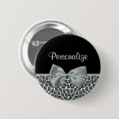 Elegant Gray Jaguar Print Hübsch Name Silver Bow Button (Vorne & Hinten)