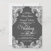 Elegant Gray Lace Wedding Einladung (Vorderseite)
