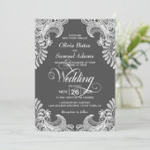 Elegant Gray Lace Wedding Einladung (Stehend Vorderseite)