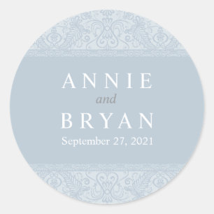 Elegant Gray Lace Wedding Runder Aufkleber