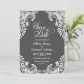 Elegant Gray Lace Wedding Save The Date (Stehend Vorderseite)