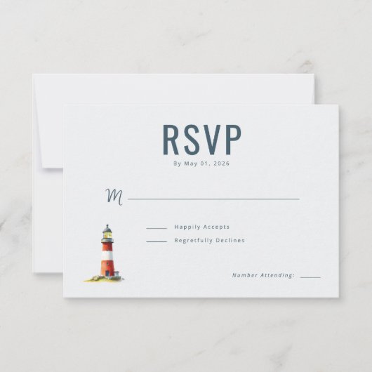 Elegant Gray Lighthouse RSVP Karte (Vorderseite)