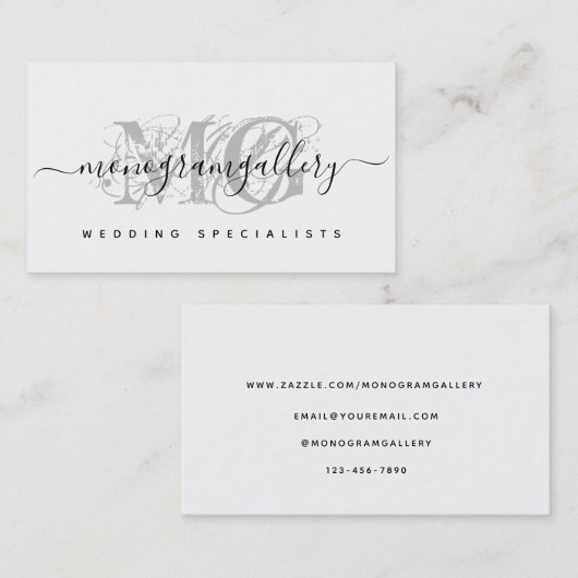 Elegant Gray Luxe Glam Script Monogram Visitenkarte (Vorne/Hinten)