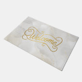 Elegant Gray Marble and Gold Script Welcome Fußmatte (Schrägansicht)