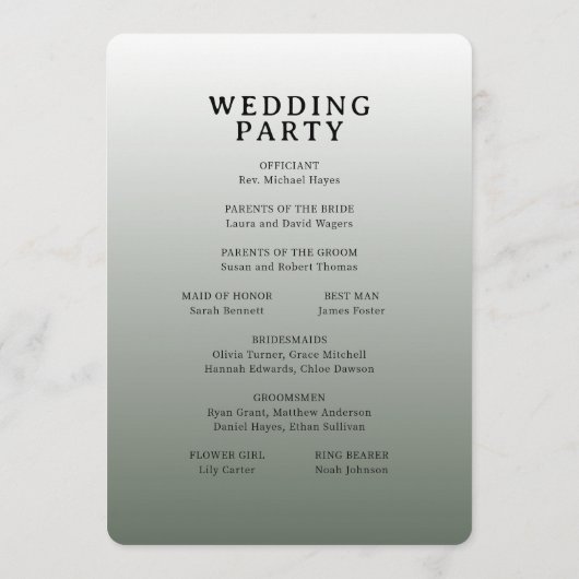 Elegant Gray Minimalist Wedding Ceremony Programm (Rückseite)