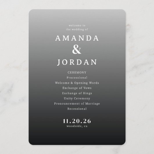 Elegant Gray Minimalist Wedding Ceremony Programm (Vorderseite)