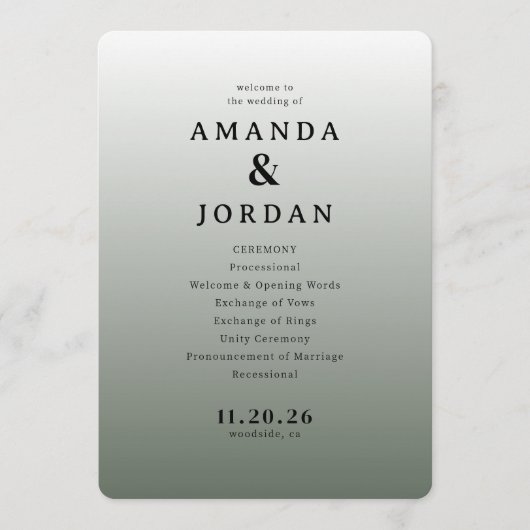 Elegant Gray Minimalist Wedding Program Programm (Vorderseite)