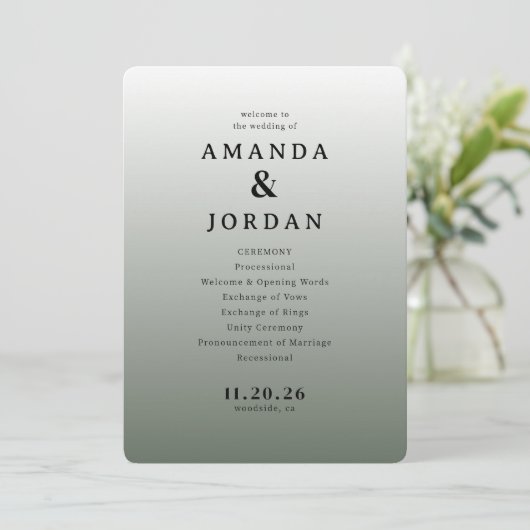 Elegant Gray Minimalist Wedding Program Programm (Stehend Vorderseite)