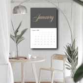 Elegant Gray Minimalistisch| Gold Script Letters Kalender