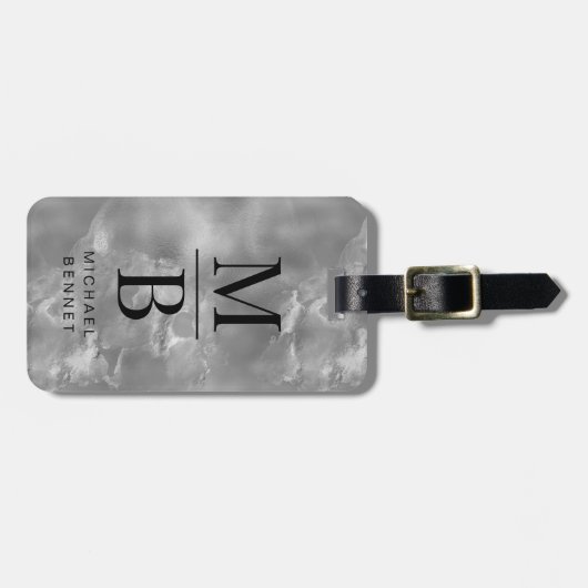 Elegant Gray Mit Monogramm Gepäckanhänger (Vorderseite horizontal)