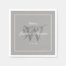 Elegant Gray Monogram Bride Groom Classy Wedding Serviette