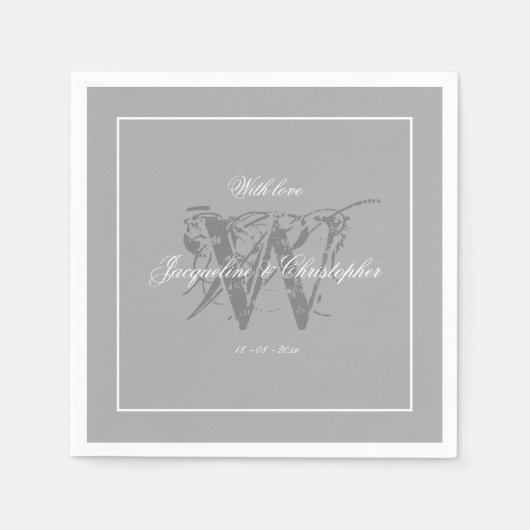 Elegant Gray Monogram Bride Groom Classy Wedding Serviette (Vorderseite)