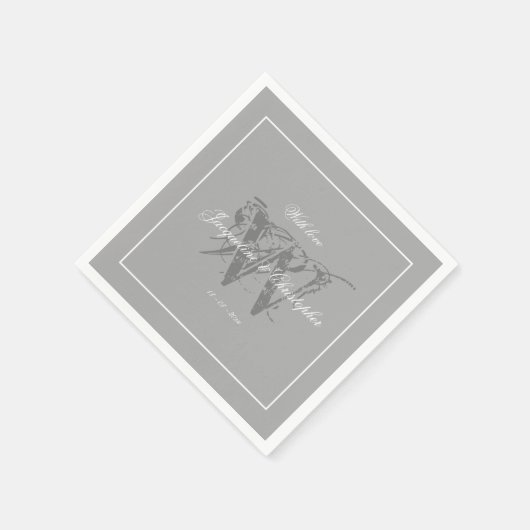 Elegant Gray Monogram Bride Groom Classy Wedding Serviette (Ecke)