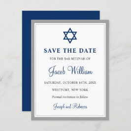 Elegant Gray & Navy Blue Bar Mitzvah 4,25" x 5,5" Save The Date