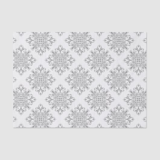 Elegant Gray on White Damask Seidenpapier (Vorderseite)
