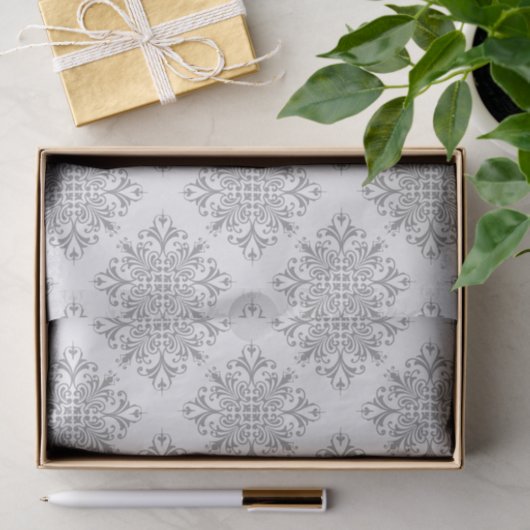 Elegant Gray on White Damask Seidenpapier (Geschenk)
