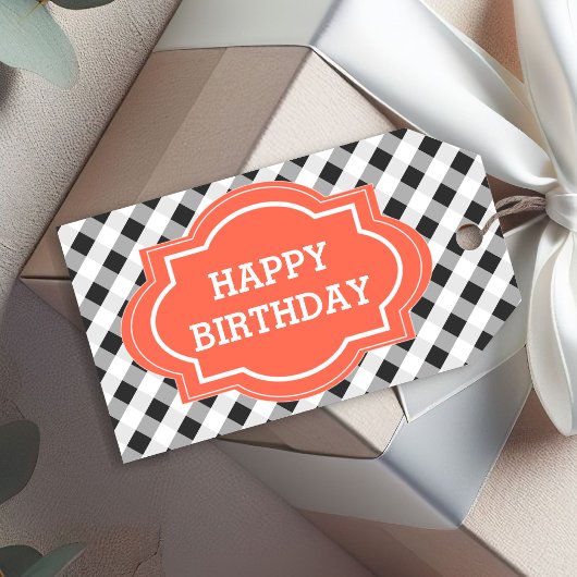 Elegant Gray Orange Personalisiert Happy Birthday Geschenkanhänger