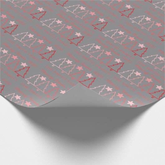 Elegant Gray Pastel Pink Pine Trees Merry Xmas Tex Geschenkpapier (Ecke)