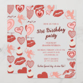 Elegant Gray Red Hearts Einladungen zum 51. Geburt (Vorne/Hinten)