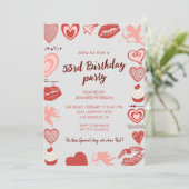 Elegant Gray Red Hearts Einladungen zum 53. Geburt (Stehend Vorderseite)