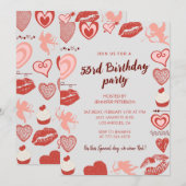 Elegant Gray Red Hearts Einladungen zum 53. Geburt (Vorne/Hinten)