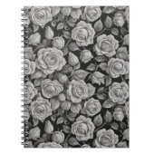 Elegant Gray Roses on Black Journal – Moody Floral Notizblock (Vorderseite)