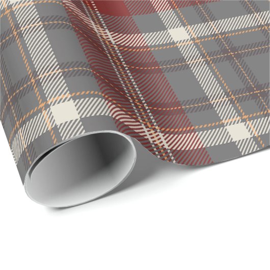 Elegant Gray | Rot | Beige Kariert Checked Geschenkpapier (Rolleneckpunkt)