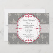 Elegant Gray & Rote Rosen Süß 16 Einladung (Rückseite)