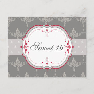 Elegant Gray & Rote Rosen Süß 16 Einladung