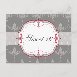 Elegant Gray & Rote Rosen Süß 16 Einladung