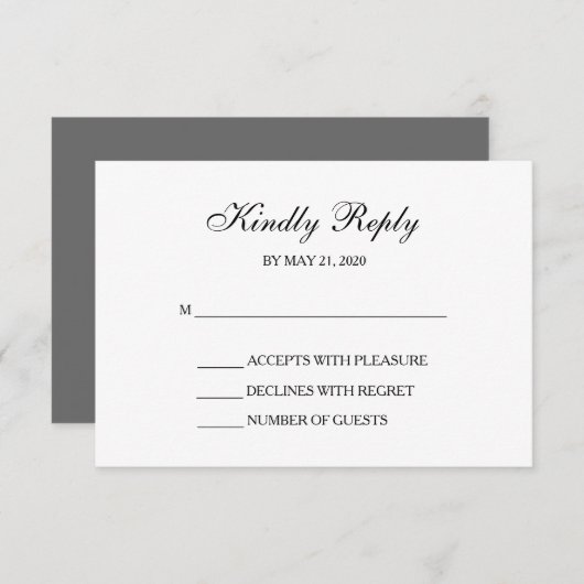 Elegant Gray | Schwarz | Weiße RSVP-Karten RSVP Karte (Vorne/Hinten)